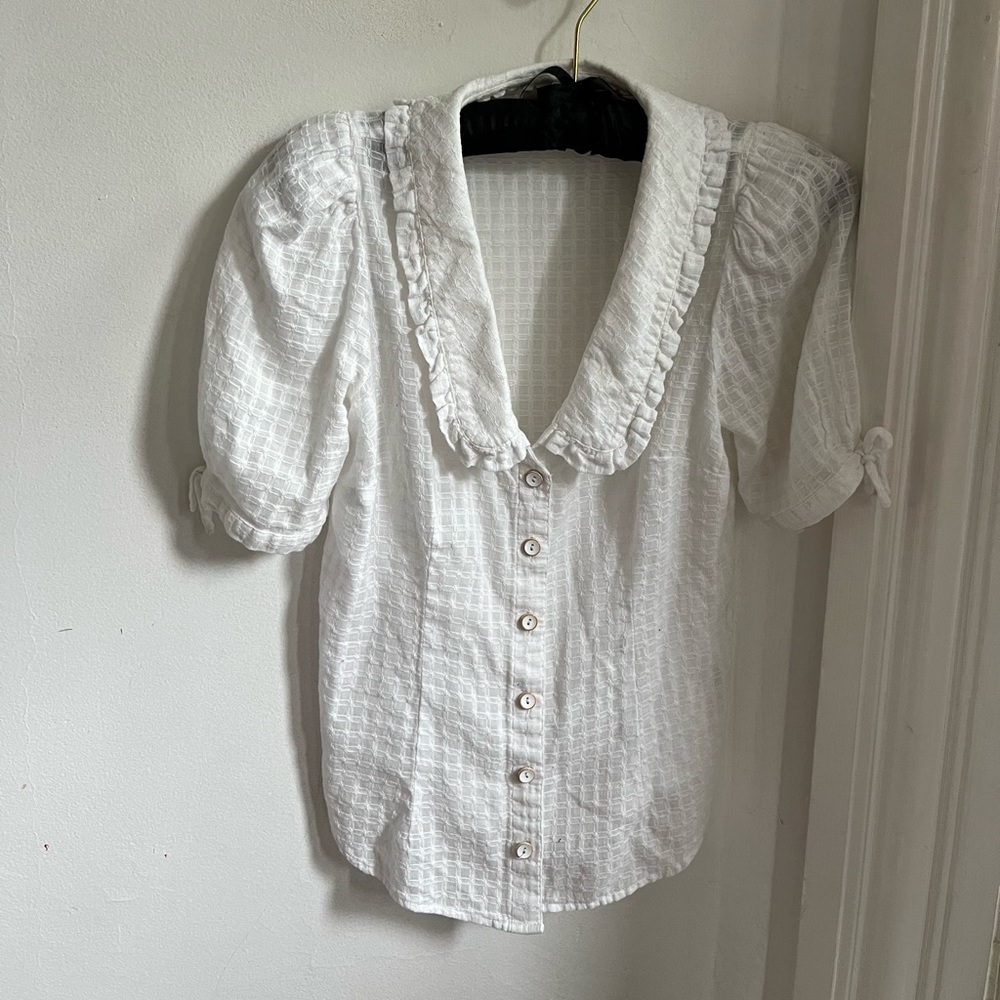 Sweet Lil White Prairie Secretary Buttondown Blouse Shirt